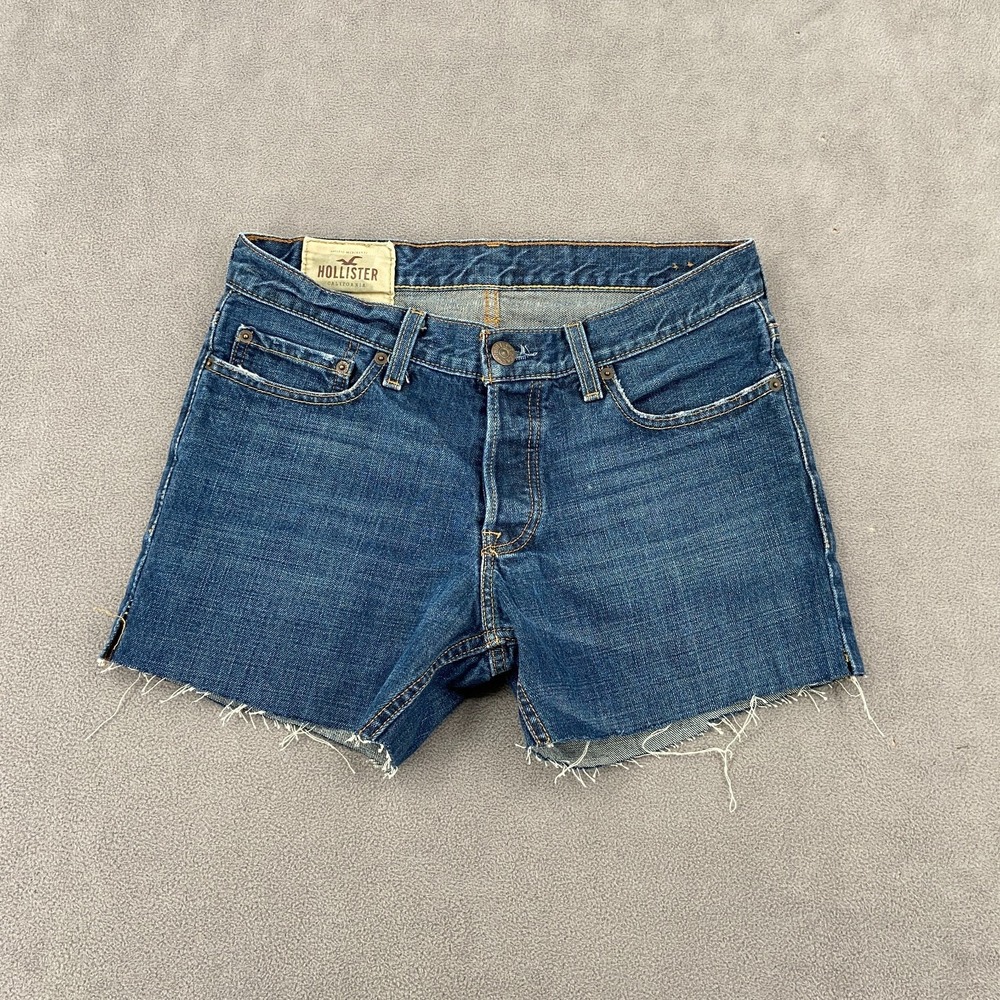 Hollister Cut Off Shorts Womens 30x32 Blue Denim Slim Fit‎ Straight Frayed Hem